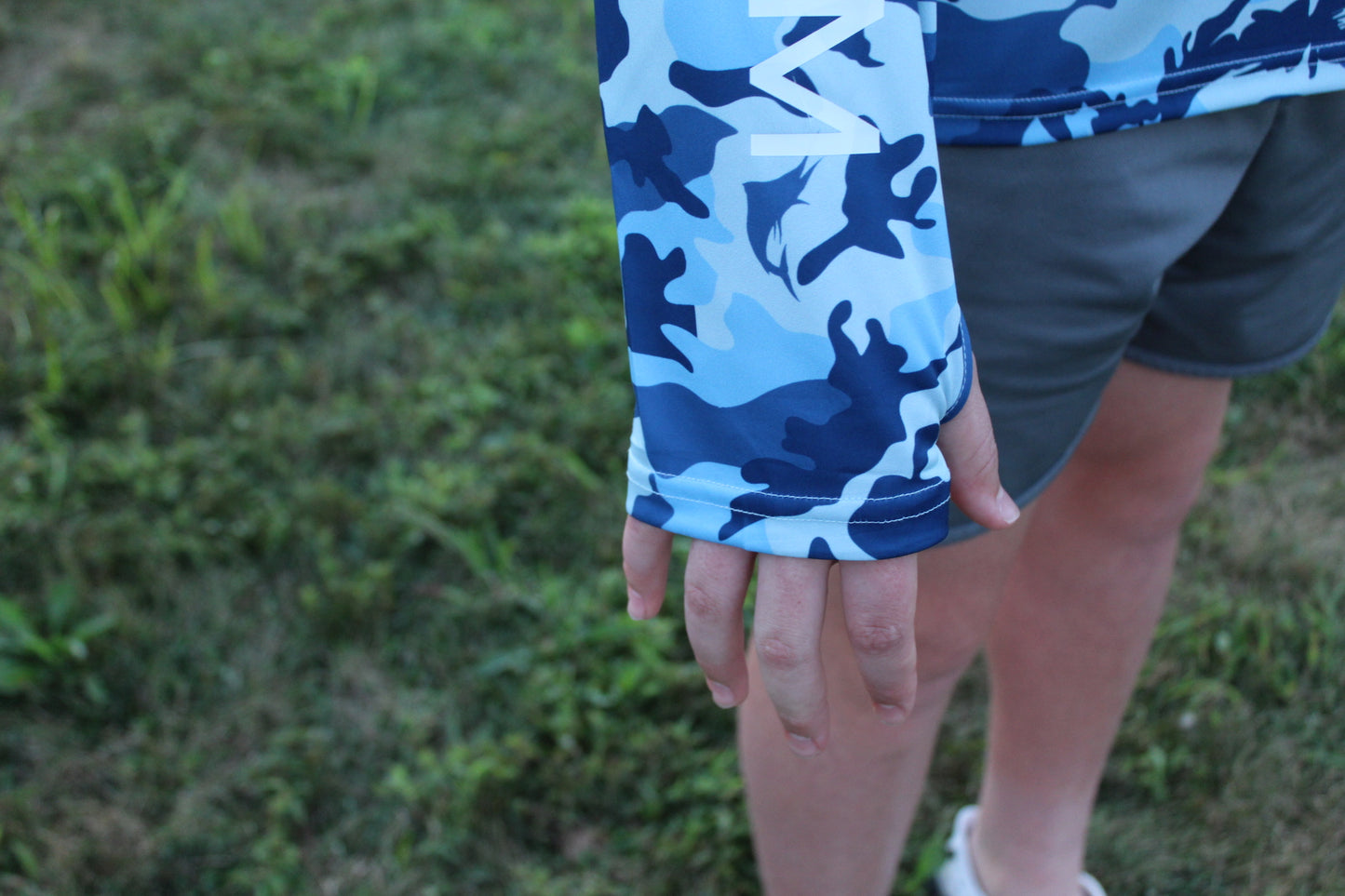 Camo blue long sleeve with hood
