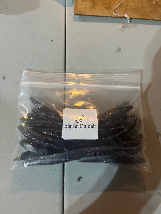 Big Griff’s bait. Dark night 12 pack. 5 inch senkos.FREESHIPPING!